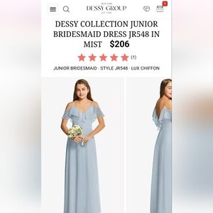 Nwt DESSY COLLECTION JUNIOR BRIDESMAID DRESS JRS48 IN MIST Junior Sz 8